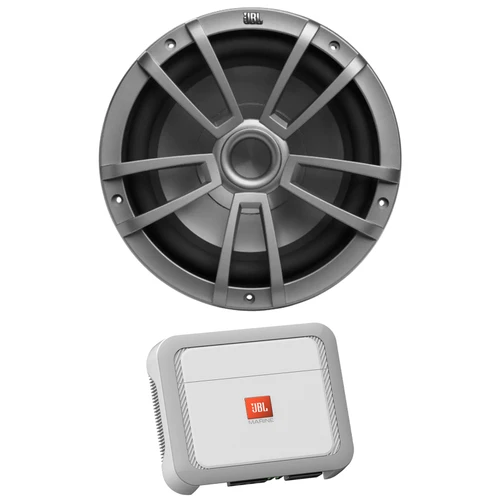 JBL Stage Marine 10" 600 Watt Max Power Marine Audio Gray Subwoofer (Single), JBL Marine A600 350 Watts x 1 @ 4 Ohms High-Performance Boat Mono Class D Amplifier w/ Remote Bass Control