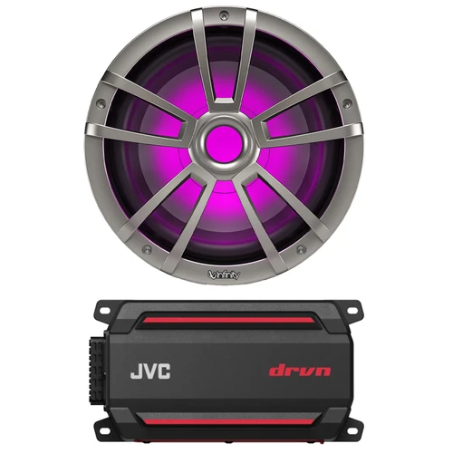 Infinity Reference 10" 750 Watt Max Power Multi-Element Titanium RGB LED Marine Audio Subwoofer (Single), 600W Max Compact Waterproof Digital Boat Mono Amplifier