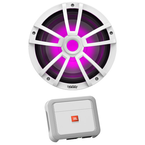Infinity Reference 10" 750 Watt Max Power Multi-Element White RGB LED Marine Audio Subwoofer (Single), 350 Watt x 1 @ 4 Ohms Mono Class D Boat Amplifier