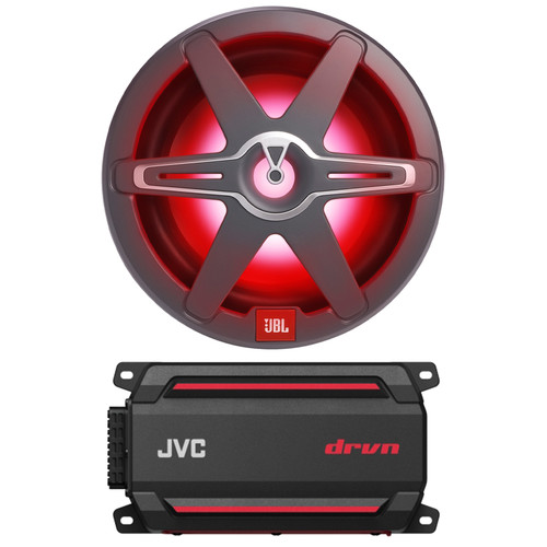 JBL Club 10 10" 900 Watt Max Power High-Performance RGB LED Marine Audio Subwoofer with Grilles (Single), 600W Max Compact Waterproof Digital Boat Mono Amplifier