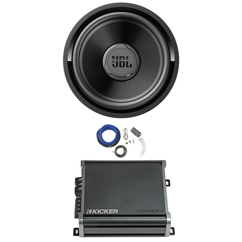 JBL STADIUM122SSI 12" 1500 Watt Max Power High Performance Car Audio Subwoofer with Selectable Smart Impedance (Single), 800 Watt Class D Mono Automotive Amplifier, 4 Gauge Amplifier Installation Kit