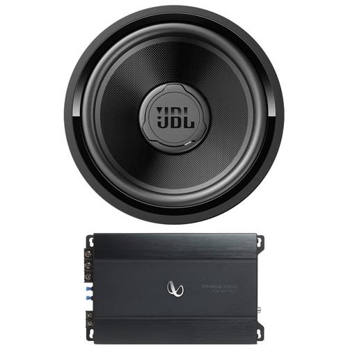 JBL STADIUM122SSI 12" 1500 Watt Max Power High Performance Car Audio Subwoofer with SSI (Single), Infinity Primus 3000A 300 Watt RMS Compact Mono Automotive Subwoofer Amplifier
