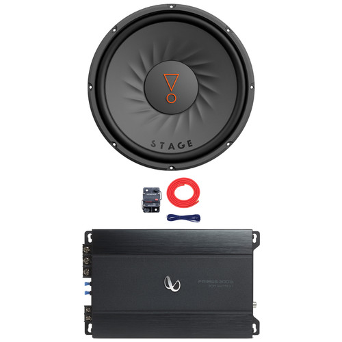 JBL STAGE 102 10" 900 Watt Max Power Car Audio Subwoofer (Single), 300 Watt RMS Compact Mono Automotive Subwoofer Amplifier, 8 Gauge Amplifier Wiring Kit