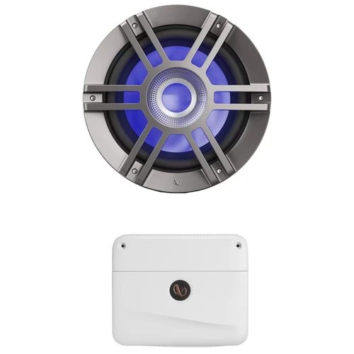 Infinity KAPPA 1050M 10" 900 Watt Max Power RGB LED Titanium Marine Subwoofer (Single), 1200 Watt Max Power Mono Class D Boat Amplifier