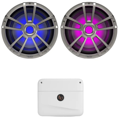 One Pair (QTY 2) Of Infinity Reference 10" 750 Watt Max Power Multi-Element Titanium RGB LED Marine Audio Subwoofer, 1200 Watt Max Power Mono Class D Boat Amplifier