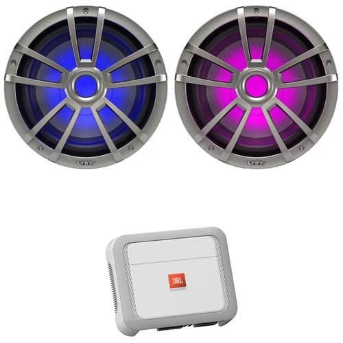 2x Infinity Reference 10" 750 Watt Max Power Multi-Element Titanium RGB LED Marine Audio Subwoofer, 350 Watt x 1 @ 4 Ohms Mono Class D Boat Amplifier