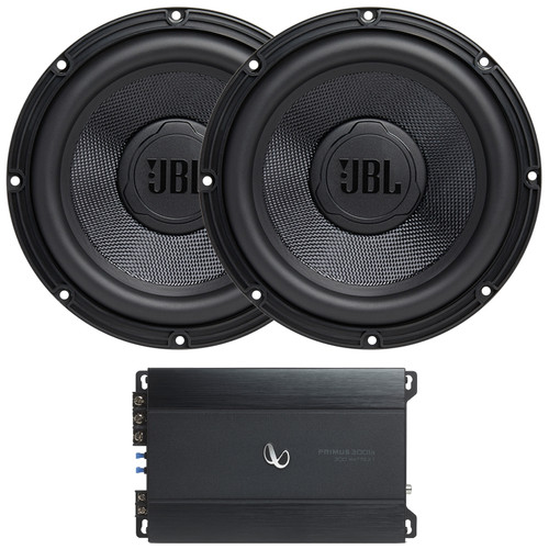 One Pair (QTY 2) Of JBL STADIUM102SSI 10" 1350 Watt Max Power High Performance Car Audio Subwoofer, Infinity Primus 3000A 300 Watt RMS Compact Mono Automotive Subwoofer Amplifier