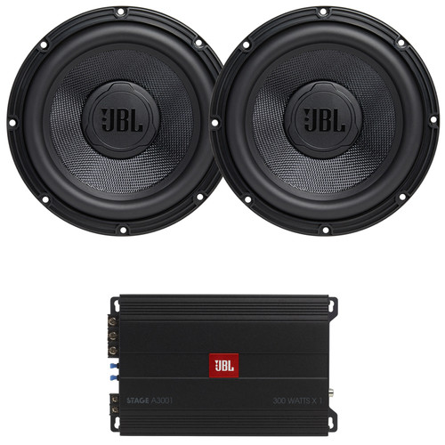 One Pair (QTY 2) Of JBL STADIUM102SSI 10" 1350 Watt Max Power High Performance Car Audio Subwoofer, 300 Watt RMS Full-Range Class D Mono Automotive Subwoofer Amplifier