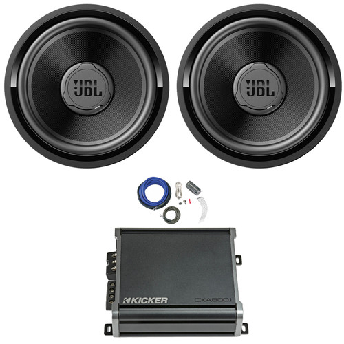 One Pair (QTY 2) Of JBL STADIUM122SSI 12" 1500 Watt Max Power High Performance Car Audio Subwoofer with SSI, 800 Watt Class D Mono Automotive Amplifier, 4 Gauge Amplifier Installation Kit