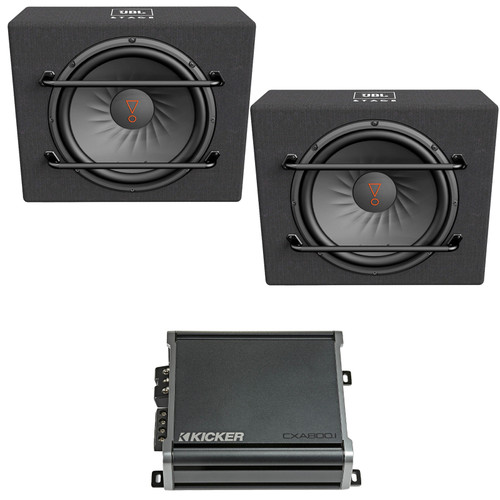 One Pair (QTY 2) Of JBL Stage 1200S 12" 1000 Watt Max Power Car Audio Subwoofer Sealed Enclosure, 800 Watt Class D Mono Automotive Amplifier