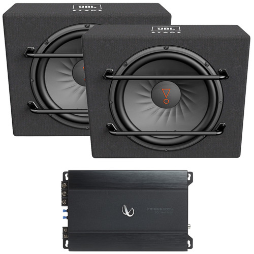 One Pair (QTY 2) Of JBL Stage 1200S 12" 1000 Watt Max Power Car Audio Subwoofer Sealed Enclosure, Infinity Primus 3000A 300 Watt RMS Compact Mono Automotive Subwoofer Amplifier