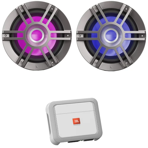 2x Infinity KAPPA 1050M 10" 900 Watt Max Power RGB LED Titanium Marine Subwoofer, 350 Watt x 1 @ 4 Ohms Mono Class D Boat Amplifier