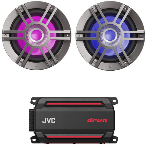 2x Infinity KAPPA 1050M 10" 900 Watt Max Power RGB LED Titanium Marine Subwoofer, 600W Max Compact Waterproof Digital Boat Mono Amplifier