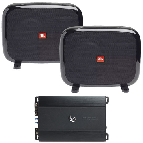 One Pair (QTY 2) Of JBL FUSE Dual Compact 8" 600 Watt Max Power Passive Car Audio Subwoofer Enclosures, Infinity Primus 3000A 300 Watt RMS Compact Mono Automotive Subwoofer Amplifier