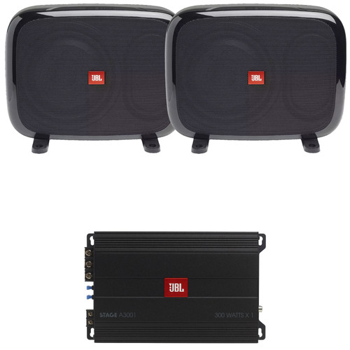 One Pair (QTY 2) Of JBL FUSE Dual Compact 8" 600 Watt Max Power Passive Car Audio Subwoofer Enclosures, 300 Watt RMS Full-Range Class D Mono Automotive Subwoofer Amplifier