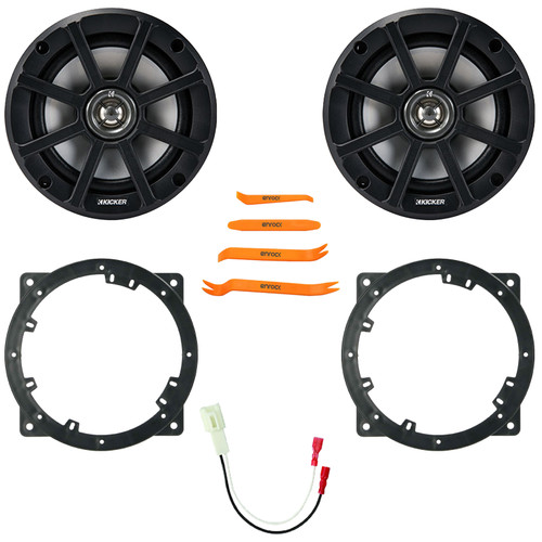 2x Kicker PSC65 6.5" 120 Watt Max Power Weather-Proof 2 Ohm Coaxial Car Audio Speakers, 2x Speaker Adapter, Speaker Adaptor Harness, Pry Tool Set (Fits Select 2010-14 Hyundai and Kia Vehicles)