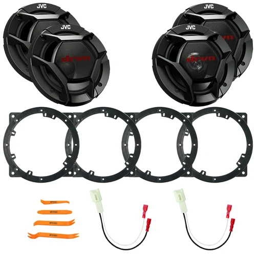 2x JVC CS-DR601C drvn DR Series 6.5" 360 Watt Max Power 2-Way Component Car Audio Speakers w/Adapters, 2x 6.5" 300 Watt Max 2-Way Coaxial Automotive Speakers w/Adapters, Speaker Harness, Pry Tool Set