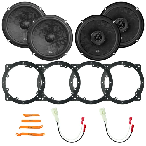 2x JBL Stage3 68CF 6.5" 760 Watt Max Power 2-Way Component Car Audio Speakers w/Adapters, 2x 6.5" 560 Watt Max Power 2-Way Coaxial Automotive Speakers w/Adapters, Speaker Harness, Pry Tool Set