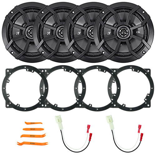 4x Kicker 43CSC654 CS Series 6.5" 300 Watt Max Power 2-Way Black Coaxial Car Audio Speakers, 4x Speaker Adapter, 2x Speaker Adaptor Harness, Pry Tool Set (Fits Select 2010-14 Hyundai and Kia Vehicles)