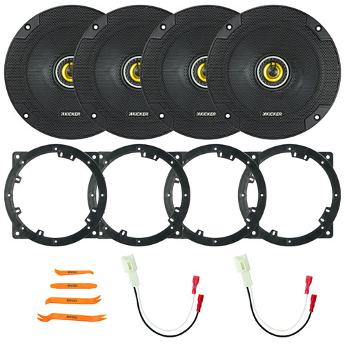 4x Kicker CSC65 CS Series 6.5" 300 Watt Max Power 4 Ohm 2-Way Coaxial Car Audio Speakers, 4x Speaker Adapter, 2x Speaker Adaptor Harness, Pry Tool Set (Fits Select 2010-14 Hyundai and Kia Vehicles)