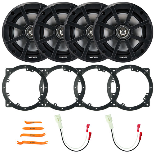 4x Kicker PSC65 6.5" 120 Watt Max Power Weather-Proof 4 Ohm Coaxial Car Audio Speakers, 4x Speaker Adapter, 2x Speaker Adaptor Harness, Pry Tool Set (Fits Select 2010-14 Hyundai and Kia Vehicles)