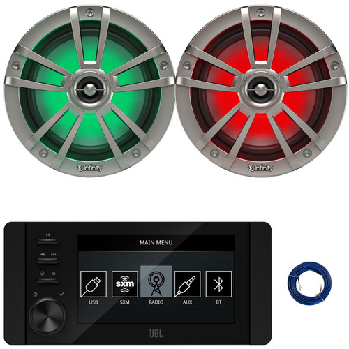 JBL JAM6500N Marine Bluetooth USB-C DAB+ Tuner AM/FM Radio Gauge Style SiriusXM-Ready Receiver, 2x 6.5" 225W Max Power Waterproof Coaxial RGB LED Titanium Boat Speakers, 20 Feet 16 Gauge Speaker Wire