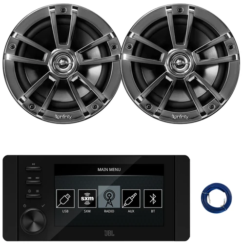 JBL JAM6500N Marine Bluetooth USB-C DAB+ Tuner AM/FM Radio Gauge Style SiriusXM-Ready Receiver, 2x 6.5" 225 Watt Max Power High-Performance 2-Way Boat Chrome Speakers, 20 Feet 16 Gauge Speaker Wire