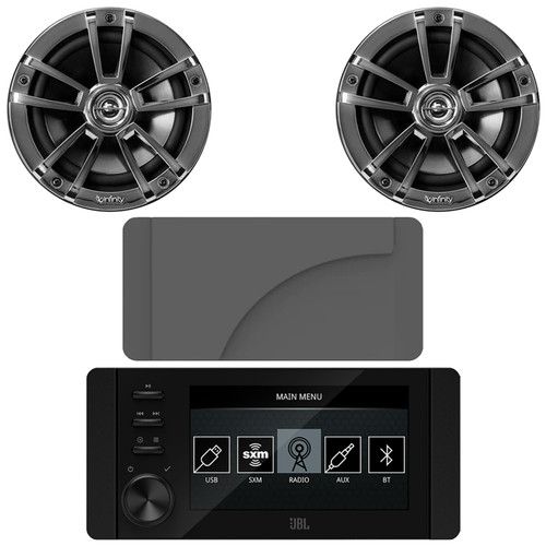JBL JAM6500N Marine Bluetooth USB-C DAB+ Tuner AM/FM Radio Gauge Style SiriusXM-Ready Receiver w/Cover, 2x Infinity Reference 6.5" 225 Watt Max Power High-Performance 2-Way Chrome Boat Speakers