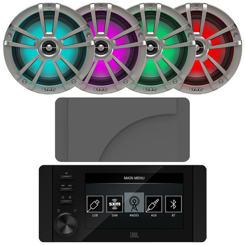 JBL JAM6500N Marine Bluetooth USB-C DAB+ Tuner AM/FM Radio Gauge Style SiriusXM-Ready Receiver w/Cover, 4x Infinity Reference 622MLT 6.5" 225 Watt Max Waterproof Coaxial RGB LED Titanium Boat Speakers