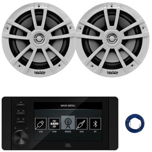 JBL JAM6500N Marine Bluetooth USB-C DAB+ Tuner AM/FM Radio Gauge Style SiriusXM-Ready Receiver, 2x 6.5" 225 Watt Max Power High-Performance White Speakers, 20 Feet 16 Gauge Speaker Wire