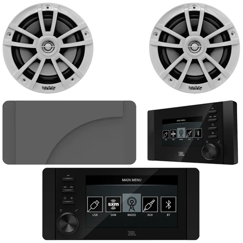 JBL JAM6500N Marine Bluetooth USB-C DAB+ Tuner AM/FM Gauge Style Receiver w/Protective Cover + Wired Remote, 2x Infinity Reference 622MW 6.5" 225 Watt Max Power High-Performance 2-Way Boat Speakers