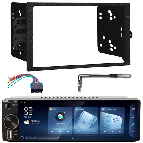 Pyle PLTS82 Single DIN 6.26" Touchscreen Bluetooth USB/AUX MP3 Player AM/FM Radio Car Audio Stereo Receiver w/Installation Kit, Wiring Harness, Antenna Adapter (Bundle Fits 1998-2006 GM Car Vehicles)