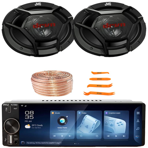 Pyle PLTS82 Single DIN 6.26" Touchscreen Bluetooth USB/AUX MP3 Player AM/FM Radio Car Audio Stereo Receiver, 2x 6x9" 500 Watt Max Power 3-Way Coaxial Automotive Speakers, Speaker Wire, Pry Tool Set