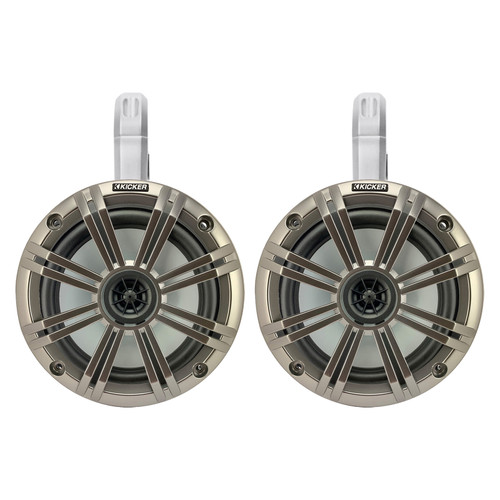 Kicker White Single Wakeboard Tower System with Pair (Qty 2) of Silver 6.5" 195 Watt Max Power Marine OEM Replacement Coaxial Boat Audio Speakers