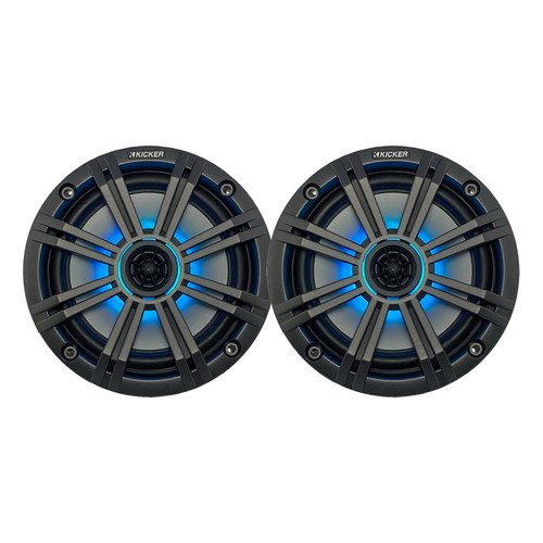 Kicker 6.5" 195 Watt Peak Power Marine OEM Replacement RGB Multicolor LED Boat Audio Speakers (Pair) with Charcoal Grilles