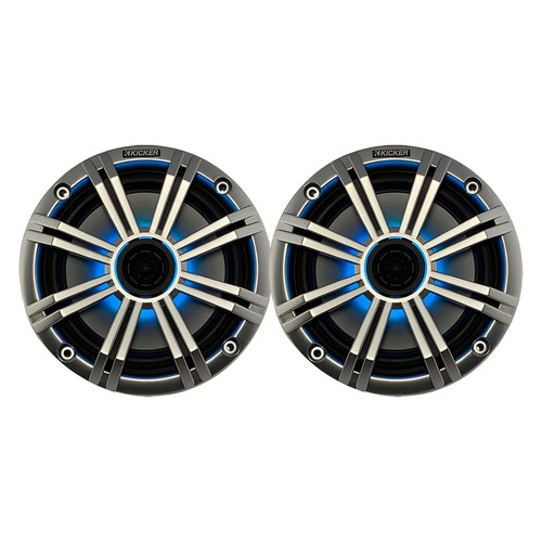 Kicker 6.5" 195 Watt Peak Power Marine OEM Replacement RGB Multicolor LED Boat Audio Speakers (Pair) with Silver Grilles