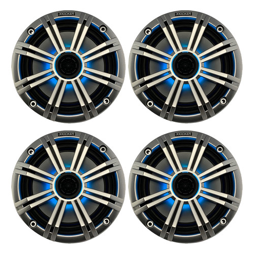 Kicker 6.5" 195 Watt Peak Power Marine OEM Replacement RGB Multicolor LED Boat Audio Speakers (Qty 4) with Silver Grilles