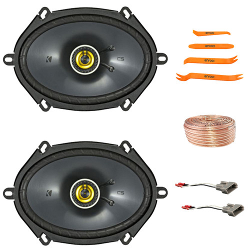 2x Kicker 46CSC684 CS-Series 6x8" 225 Watt Max Power 2-Way Black Car Audio Speakers, Speaker Harness, Speaker Wire, Pry Tool Set (Bundle Fits Select 1989-Up Ford Vehicles)