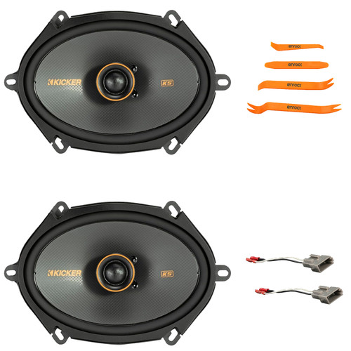 2x Kicker KSC680 KS-Series 6x8" 150 Watt Max Power 4-Ohm 2-Way Thin-Mount Car Audio Speakers, Speaker Harness, Pry Tool Set (Bundle Fits Select 1989-Up Ford Vehicles)