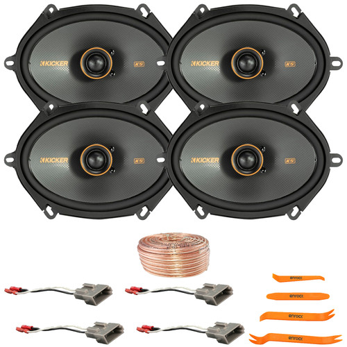 4x Kicker KSC680 KS-Series 6x8" 150 Watt Max Power 4-Ohm 2-Way Thin-Mount Car Audio Speakers, 2x Speaker Harnesses, Speaker Wire, Pry Tool Set (Bundle Fits Select 1989-Up Ford Vehicles)