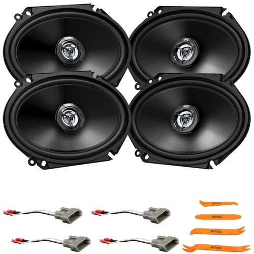 4x JVC CS-DR6821 drvn DR Series 6x8" 300 Watt Max Power 2-Way Coaxial Car Audio Speakers, 2x Speaker Harnesses, Pry Tool Set (Bundle Fits Select 1989-Up Ford Vehicles)