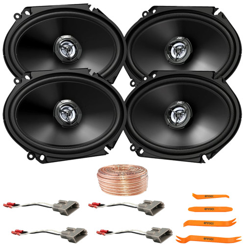 4x JVC CS-DR6821 drvn DR Series 6x8" 300 Watt Max Power 2-Way Coaxial Car Audio Speakers, 2x Speaker Harnesses, Speaker Wire, Pry Tool Set (Bundle Fits Select 1989-Up Ford Vehicles)