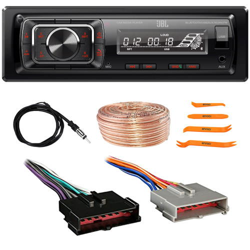 JBL Celebrity150 Single DIN Bluetooth USB/AUX SD Card FM Radio High Power Mechless Car Receiver, Pry Tool Set, Radio Antenna, Speaker Wire, Wiring Harness for Select 1985–2004 Ford & Other Vehicles
