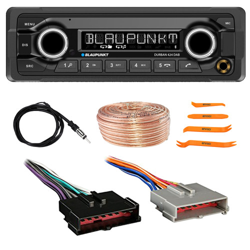 Blaupunkt DURBAN 424 Single DIN Bluetooth DAB+ USB/AUX AM/FM Radio Car Audio Stereo Receiver, Pry Tool Set, Radio Antenna, Speaker Wire, Wiring Harness for Select 1985–2004 Ford & Other Vehicles