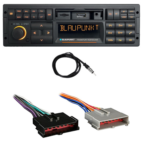 Blaupunkt FRANKFURT Single DIN 90s Retro Classic Bluetooth USB AM/FM Radio Car Audio Stereo Receiver, 22" Radio Antenna, Wiring Harness for Select 1985–2004 Ford & Other Vehicles