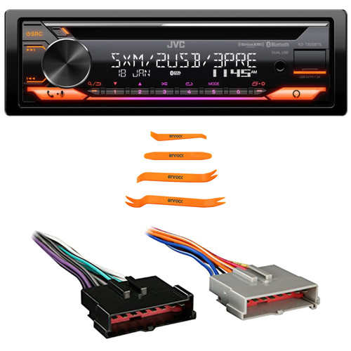 JVC KD-T925BTS Single DIN Bluetooth USB/AUX CD Player LED AM/FM Radio SiriusXM Ready Amazon Alexa Car Audio Stereo Receiver, Pry Tool Set, Wiring Harness for Select 1985–2004 Ford & Other Vehicles