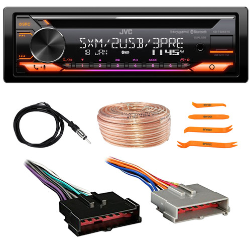 JVC KD-T925BTS Single DIN Bluetooth USB/AUX CD Player LED AM/FM Radio Car Audio Stereo Receiver, Pry Tool Set, Radio Antenna, Speaker Wire, Wiring Harness for Select 1985–2004 Ford & Other Vehicles