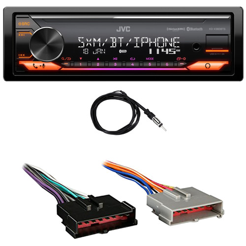JVC KD-X380BTS Single DIN Bluetooth USB/AUX LED AM/FM Radio Stereo SiriusXM Ready Amazon Alexa Car Audio Receiver, 22" Radio Antenna, Wiring Harness for Select 1985–2004 Ford & Other Vehicles