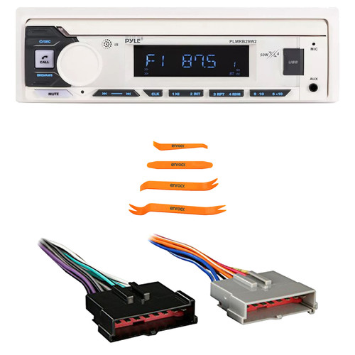 Pyle PLMRB29W2 Single DIN Bluetooth USB/AUX MP3 Player AM/FM Radio Stereo Receiver, Pry Tool Set, Wiring Harness for Select 1985–2004 Ford & Other Vehicles
