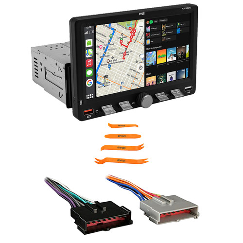 Pyle PLR7103MHU 7" Touchscreen Single DIN Bluetooth USB/AUX AM/FM Radio Car Audio Stereo In-Dash Multimedia Black Receiver, Pry Tool Set, Wiring Harness for Select 1985–2004 Ford & Other Vehicles